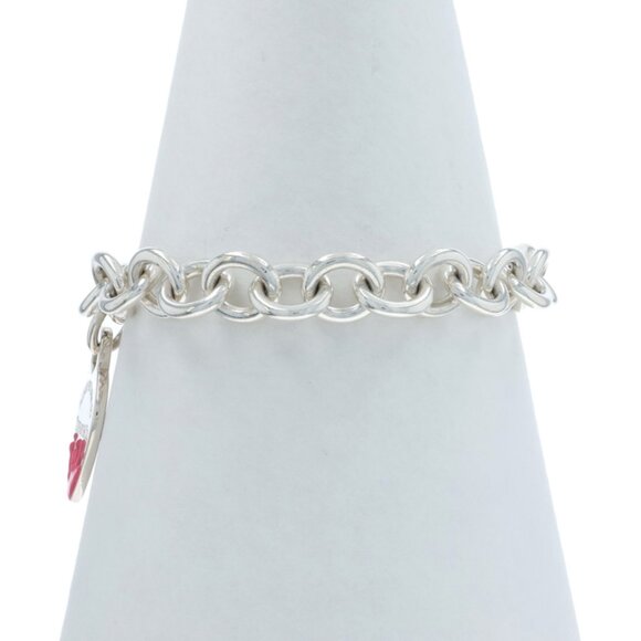 Tiffany & Co Return to Tiffany Pink Splash Heart Charm Bracelet 7" Ster 925 Love - Picture 3 of 6